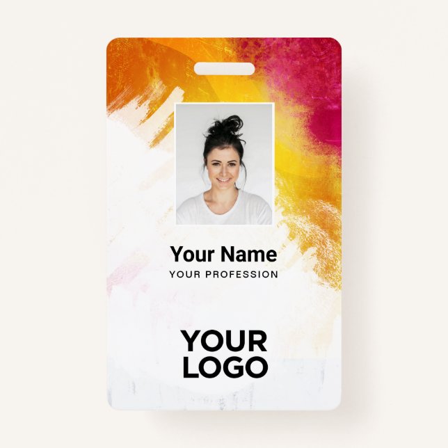 Textured Paint Employee Photo, Bar Code, Name ID Badge (Front)