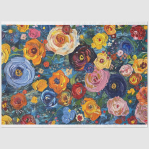 Textured paste abstract painting flowers decoupage tissue paper