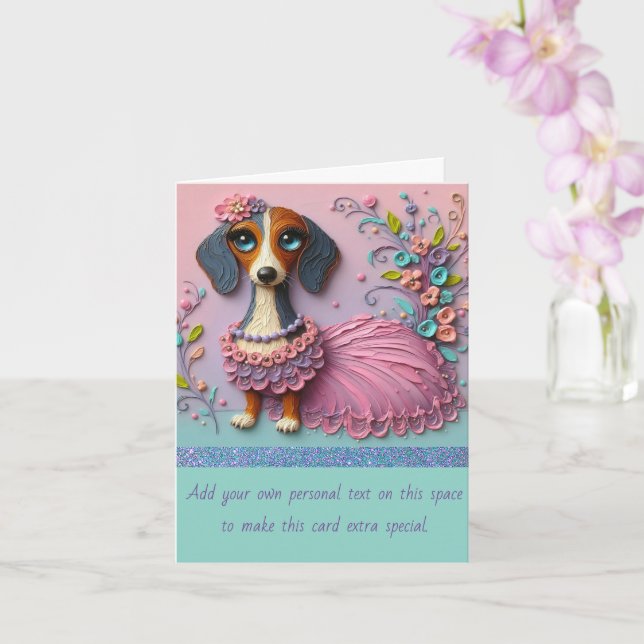 Textured Pastel Painted Dachshund Card (Orchid)