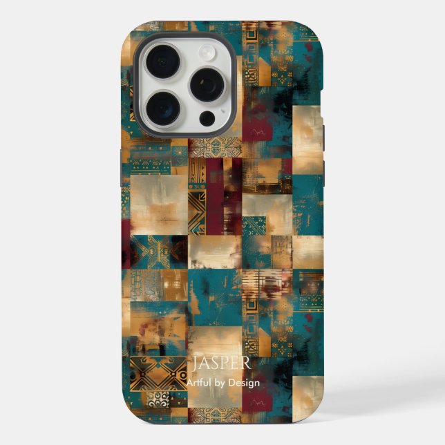 Textured Patchwork Charm – Rustic Artful Design iPhone Case (Back)