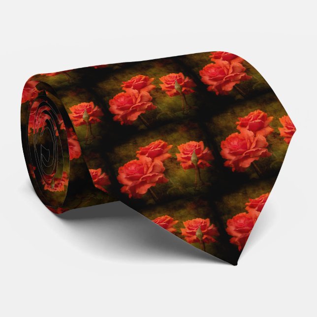 Textured Peach Roses Men's Tie (Rolled)