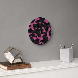 Textured pink and black camo abstract Round Clock