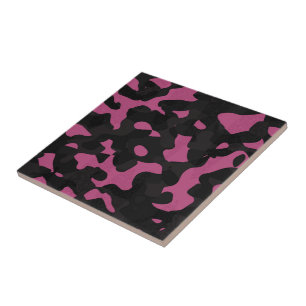 Textured pink and black camo abstract Tile