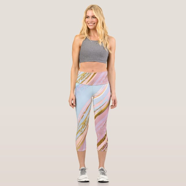 Textured Pink Background Capri Leggings (Front)