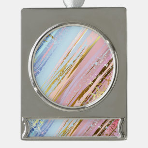 Textured Pink Background Silver Plated Banner Ornament