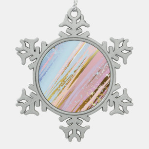 Textured Pink Background Snowflake Pewter Christmas Ornament