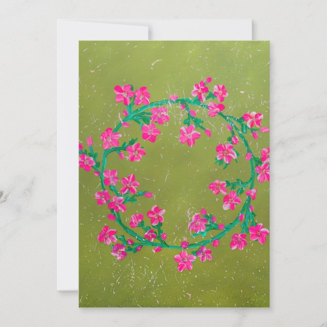 Textured Pink Flower Wreath Painting  Holiday Card (Front)