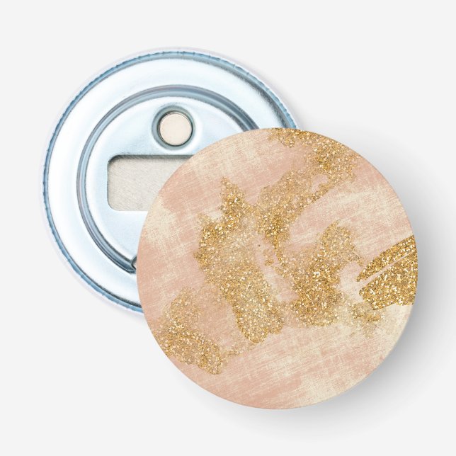 *~* Textured Pink Gold Glitter Distressed Golden Bottle Opener (Front)