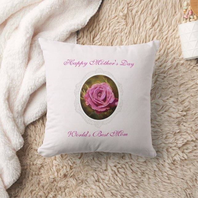 Textured Pink Rose Mother's Throw Pillow (Blanket)