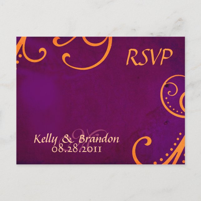 Textured Plum w/Orange Swirls RSVP Postcard (Front)
