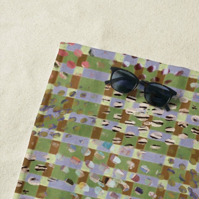 Textured Pointillism Grid Pattern Artwork Beach Towel (In Situ)