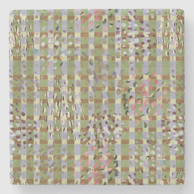 Textured Pointillism Grid Pattern Artwork Stone Coaster (Front)