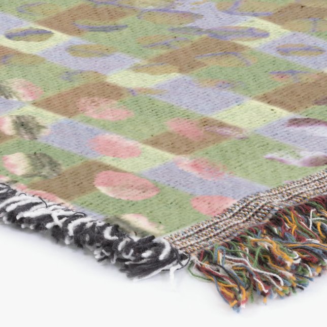 Textured Pointillism Grid Pattern Artwork Throw Blanket (Corner)