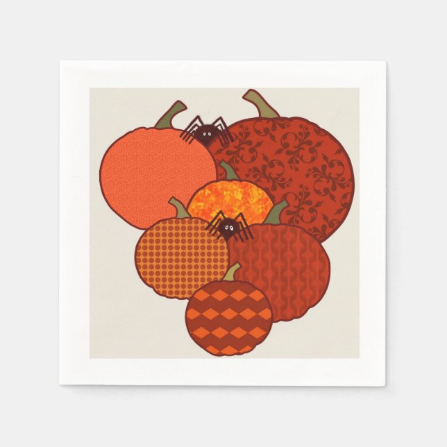 Textured pumpkins with fuzzy spiders  napkin (Front)
