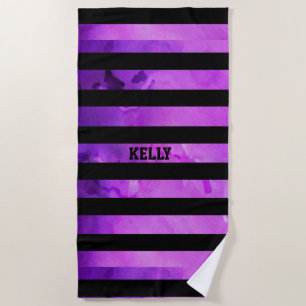 textured purple and black stripes beach towel