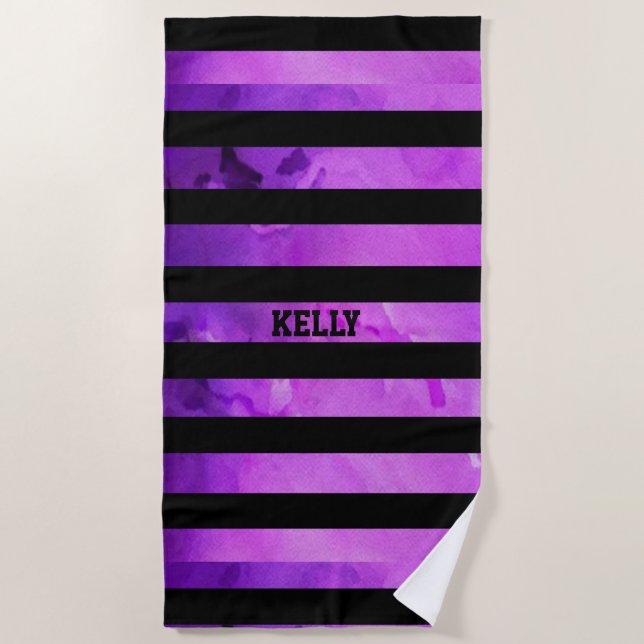 textured purple and black stripes beach towel (Front)