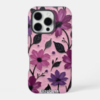 Textured Purple Flowers on Pink