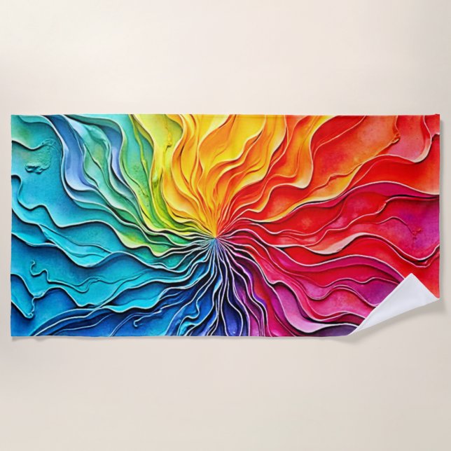 Textured Rainbow Swirl Art Beach Towel (Front)