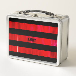 Textured red and black stripes metal lunch box