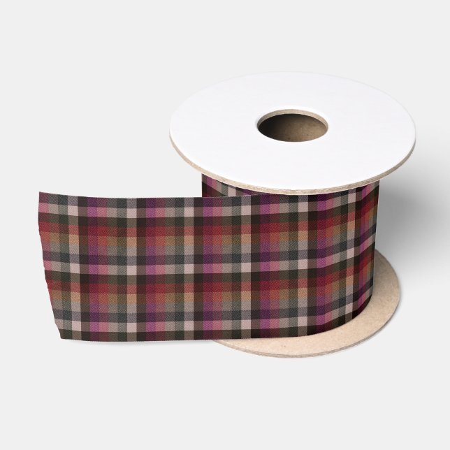 Textured red, gray, raspberry checkered. satin ribbon (Spool)