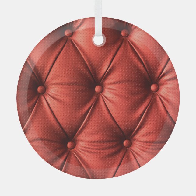 Textured Red Leather: Detailed Material Close-Up Glass Tree Decoration (Front)