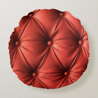 Textured Red Leather: Detailed Material Close-Up Round Cushion