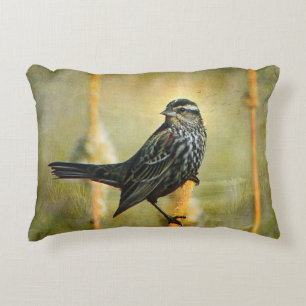 Textured Red-wing Blackbird Outdoor Accent Pillow