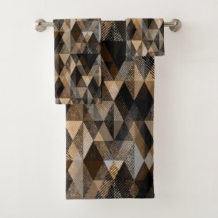 Textured rhombic brown with beige bath towel set