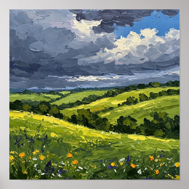 Textured Rolling Green Meadow Square Poster (Front)