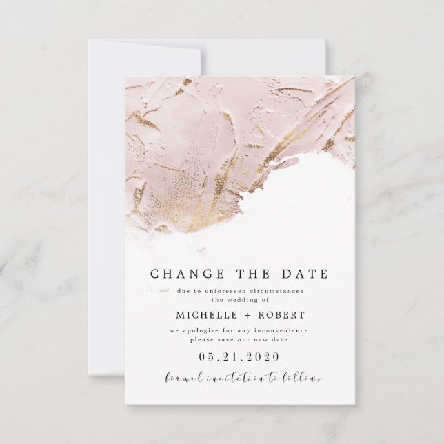 textured rose gold Photo Change The Date Invitation (Front)