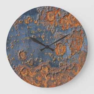 Textured rusted metal background. large clock