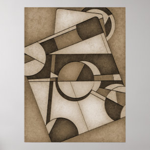 Textured Sepia Toned Geometric Abstract Art Poster