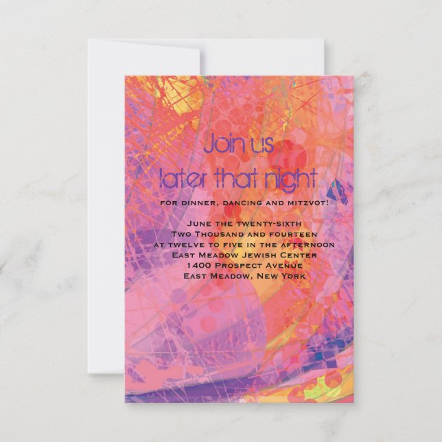 TEXTURED STARS PINK Bat Mitzvah Reception Card (Front)