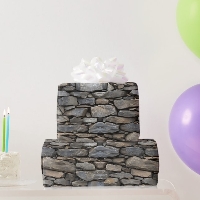 Textured Stone Wall Print Wrapping Paper Roll (Party Gifts)