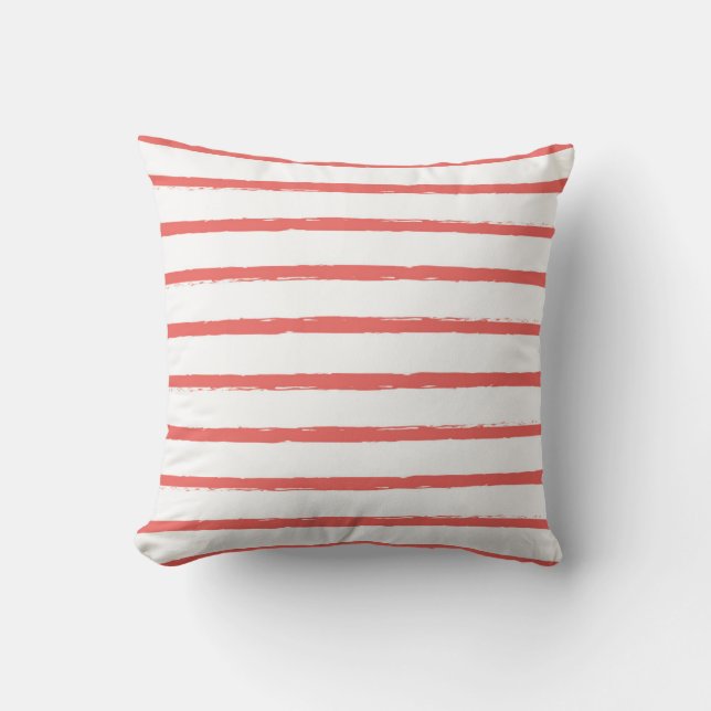 Textured Stripes Lines Coral Red Modern Cushion (Front)