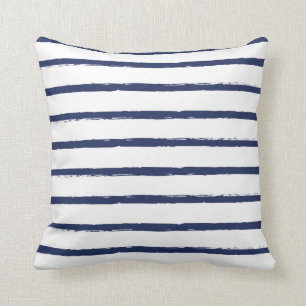 Textured Stripes Lines Navy Blue Nautical Modern Cushion