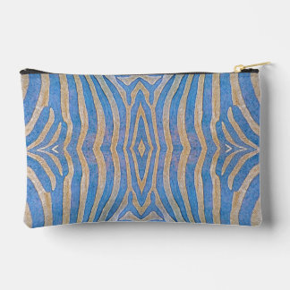 Textured, symmetrical blue and gold zebra pattern accessory pouch