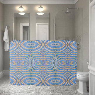 Textured, symmetrical blue and gold zebra pattern bath mat