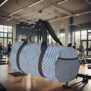 Textured, symmetrical blue and gold zebra pattern duffle bag