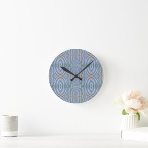 Textured, symmetrical blue and gold zebra pattern round clock