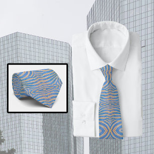 Textured, symmetrical blue and gold zebra patterns tie