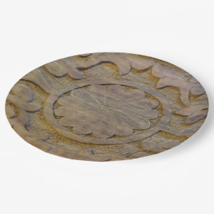 Textured Teak Wood Scroll Design Custom Paper Plate