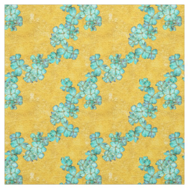 Textured Teal and Golden floral pattern Fabric (Swatch)