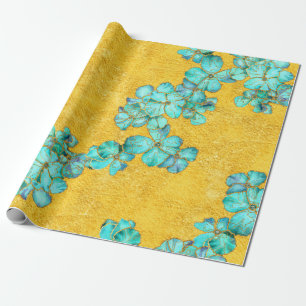Textured Teal and Golden floral pattern Wrapping Paper