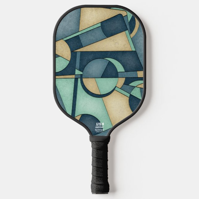 Textured Teal Gold Geometric Abstract Art Pickleball Paddle (Front)