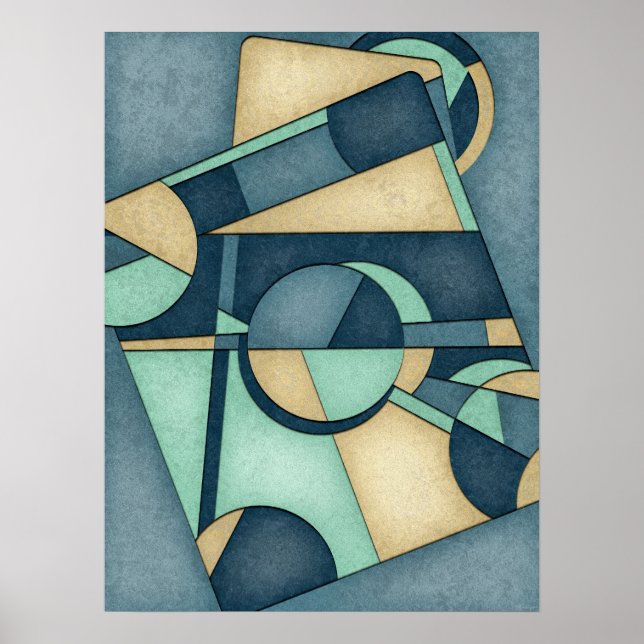 Textured Teal Gold Geometric Abstract Art Poster (Front)
