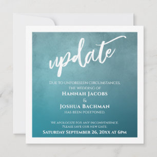 Textured Teal Ombre Postponed Wedding Update Card