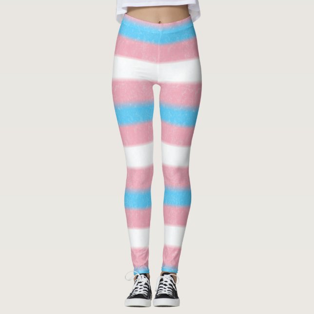 Textured Transgender Pride Flag Colours Stripes Leggings (Front)