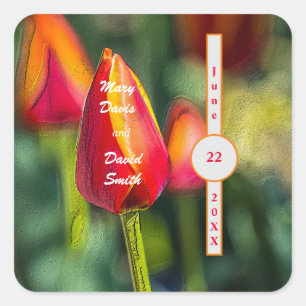 Textured Tulip Wedding Square Sticker