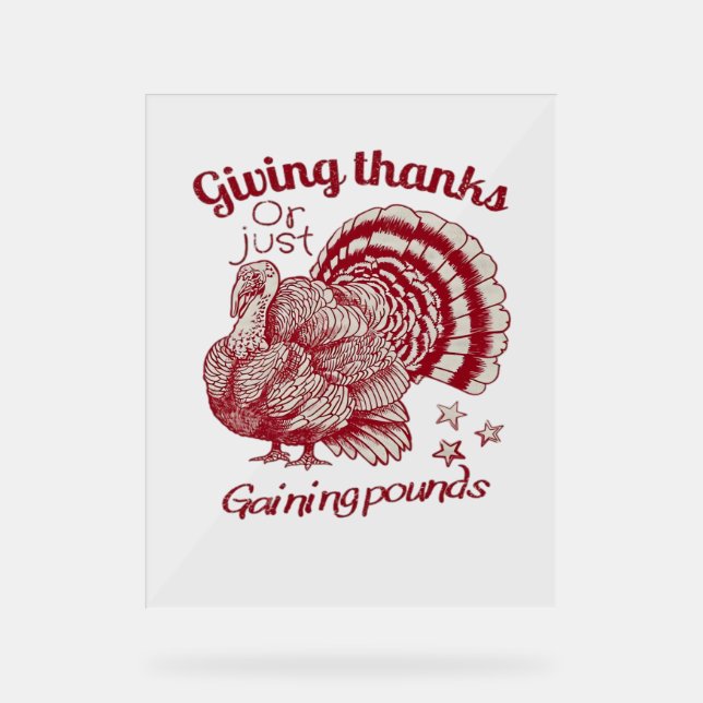 Textured Turkey Drawing in Rich Red Sepia on Pale  Acrylic Sign (Front)